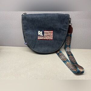 Vintage Polo Jeans Co Ralph Lauren Denim Messenger Bag Sequin Flag USA